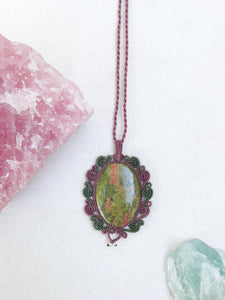 Unakite Necklace | Micro Macrame | Handmade One of a Kind | Silver Accents