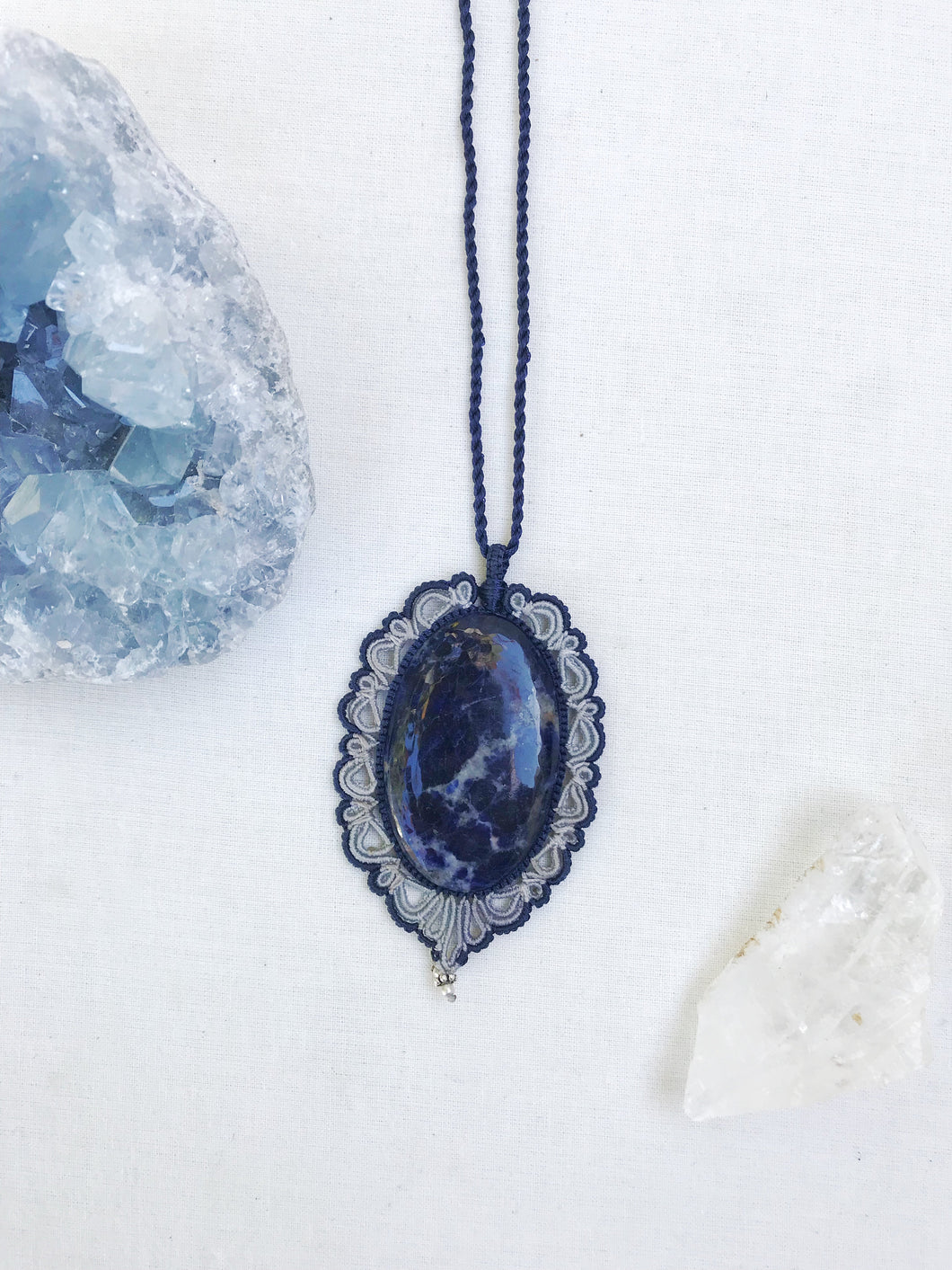 Sodalite Necklace | Micro Macrame | Handmade One of a Kind | Silver Accents