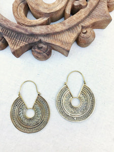 Large Hoop Mandala Geometric Brass Earrings