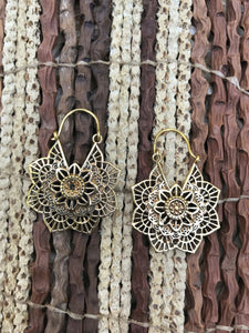 Flower Mandala Brass Hoop Earrings