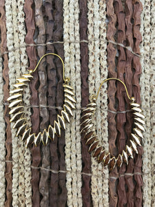 Tribal Leaves Brass Hoop Earrings