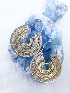 Large Hoop Mandala Geometric Brass Earrings