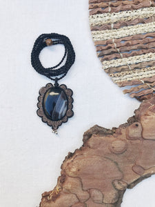 Agate Necklace | Micro Macrame | Handmade One of a Kind | Silver Accents