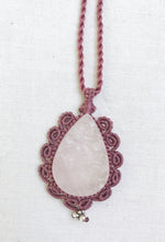 Load image into Gallery viewer, Rose Quartz Necklace | Micro Macrame | Handmade One of a Kind | Silver Accents