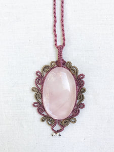 Rose Quartz Necklace | Micro Macrame | Handmade One of a Kind | Silver Accents