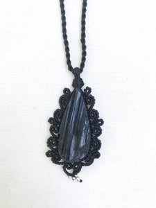 Black Tourmaline Necklace | Micro Macrame | Handmade One of a Kind | Silver Accents