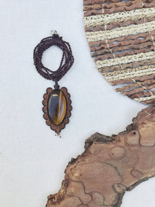 Tigers Eye Necklace | Micro Macrame | Handmade One of a Kind | Silver Accents