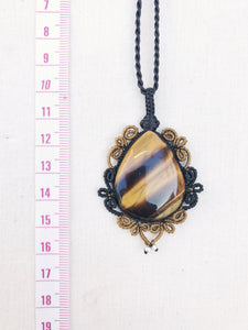 Tiger's Eye Necklace | Micro Macrame | Handmade One of a Kind | Silver Accents