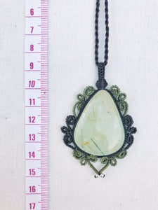 Prehnite Necklace | Micro Macrame | Handmade One of a Kind | Silver Accents
