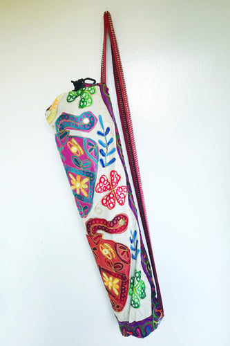 Handmade Yoga Mat Bag with Hmong Embroidery from Thailand, Boho Yoga Mat  Bag