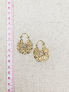 Spring Flower Mandala Brass Hoop Earrings