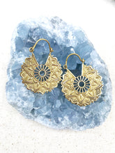 Load image into Gallery viewer, Spring Flower Mandala Brass Hoop Earrings