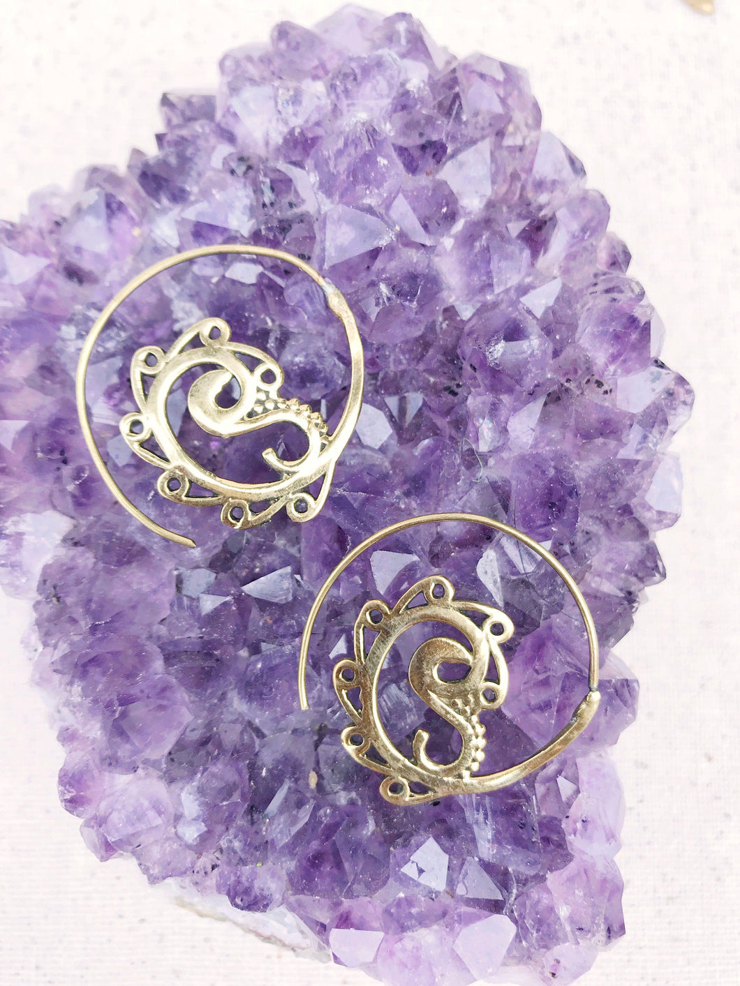Indian Paisley Spiral Brass Earrings