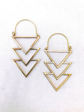 Load image into Gallery viewer, Triple Triangle Brass Hoop Earrings