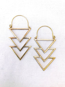 Triple Triangle Brass Hoop Earrings