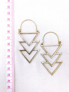 Triple Triangle Brass Hoop Earrings