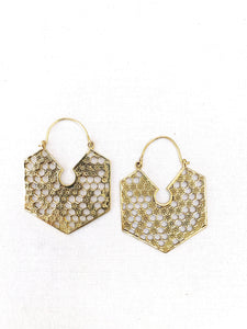 Honeycomb Brass Hoop Earrings