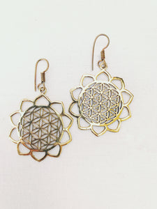 Lotus Flower of Life Brass Earrings